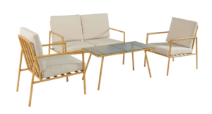Outsunny Garden Lounge Set with Sofa, Armchairs and Bamboo Effect Coffee Tables with Cushions,