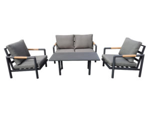 Modern Outdoor Garden Sofa Set Aluminum Frame Villa Patio Furniture Set Outdoor Lounge Sofa with Coffee Table-Gray