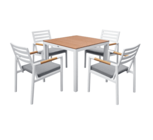 Leisure Aluminium Garden Furniture Teak Wood Outdoor Dining Set Modern Patio Restaurant Chairs With Cushions