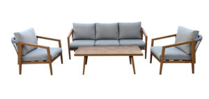 Modern 4-Piece Sofa Set Mixed Fabric Rope Armchair and Metal Coffee Table for Courtyard Furniture