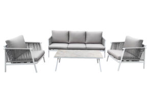 Luxury White Outdoor Furniture 4 Pcs Patio Aluminum Polyester Braided Rope Chair Sofa Set