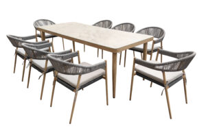 Aluminium Outdoor Garden Patio Furniture Dining Table and 8 Chair Set with Rope for Patios and Gardens