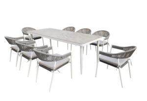 Hotel-Suitable Latest Patio Furniture Hand Brush Aluminium Garden Dining Set