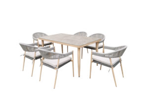 Aluminium Outdoor Garden Patio FAluminium Outdoor Garden Patio Furniture Dining Table and 6 Chair Set with Rope for Patios and Gardens