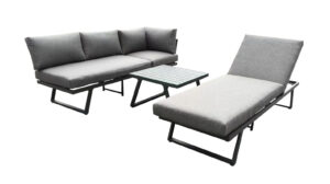 Outdoor Patio 3Pieces Metal Furniture Sets Sofa Sets With Table and Chairs Metal Patio 4Seats Modular Sectional Sofa Sets