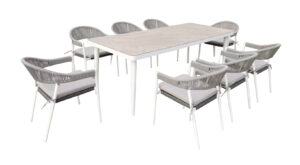 Aluminium Outdoor Garden Patio Furniture Dining Table and 8 Chair Set with Rope for Patios and Gardens