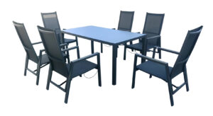 Dinning Table Set Classic 6 Seat Aluminum Glass Top and Mesh Fabric Chair Italian Luxury Morden